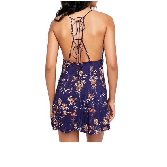 Intimately Free People Mini Dress Size S Navy Gold Adjustable Straps Charms - Picture 2 of 7
